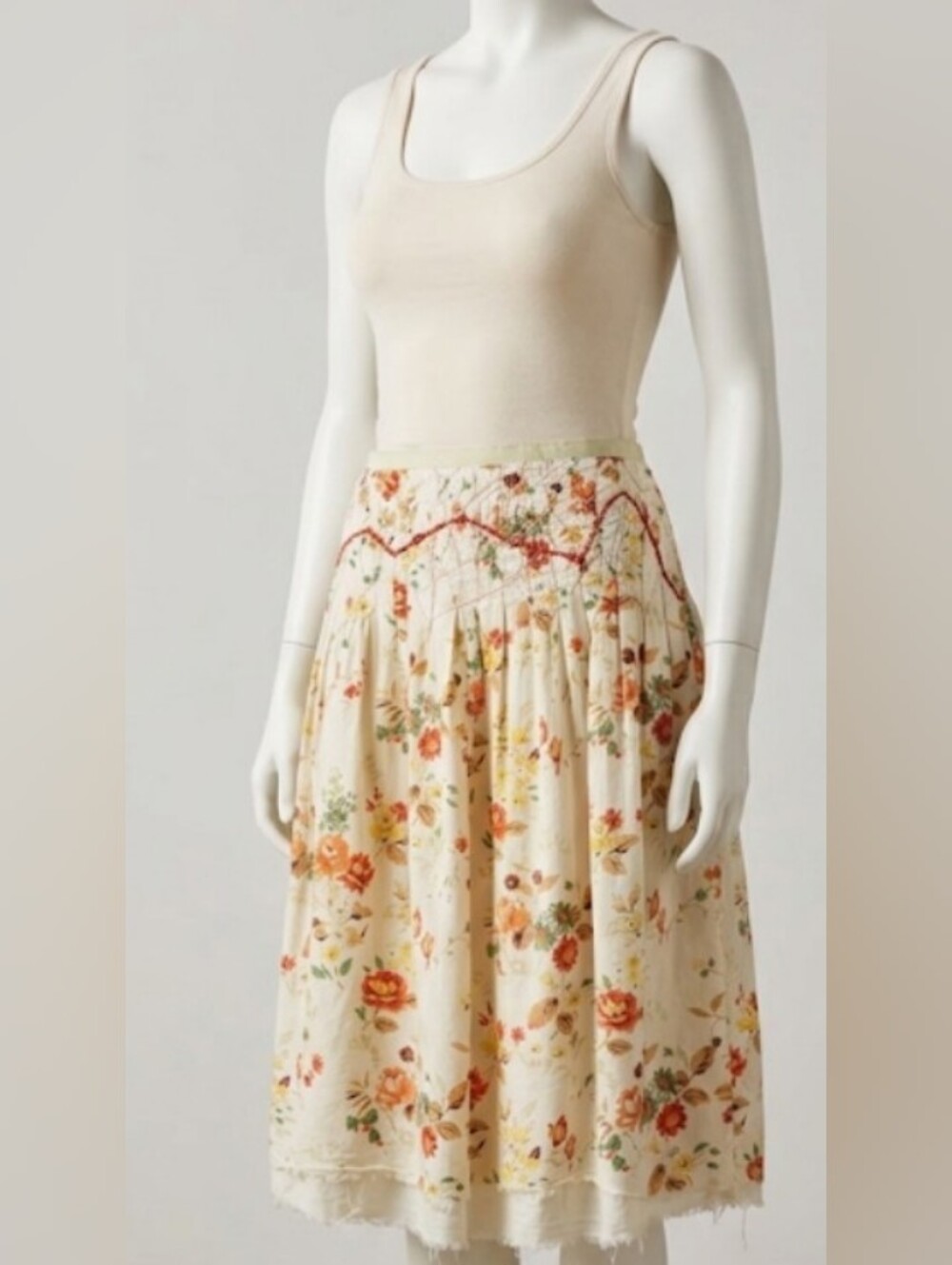 Urban Outfitters Floral Cream Midi Skirt (Sz 5) Y2K Cotton Garden Cottagecore